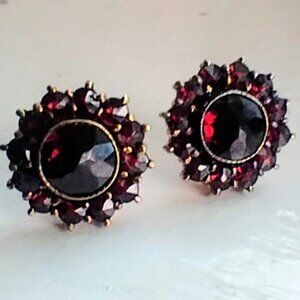 Antique Edwardian/Victorian 1837-1910 Red Bohemian GARNET Cluster Earrings